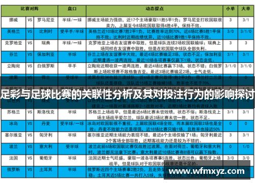 足彩与足球比赛的关联性分析及其对投注行为的影响探讨
